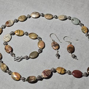 Creek Jasper, Jewelry Set, Matching Set, Necklace Earrings and Bracelet, Natural Stone, Dangle Earrings, Gift, For Women, Handmade
