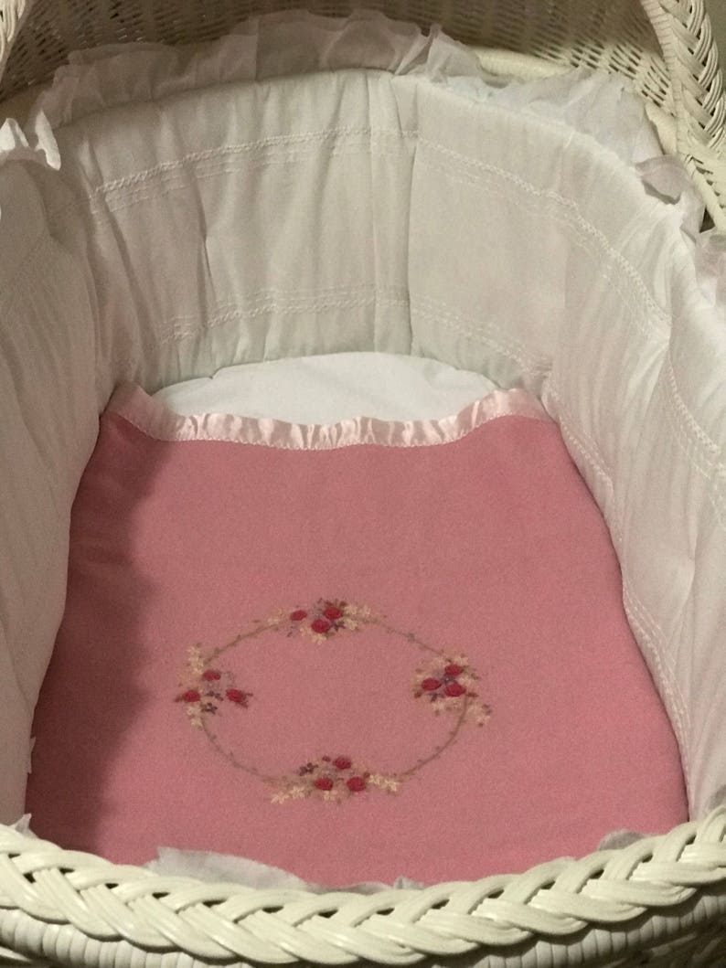 Wool baby blanket with embroidery cotton backing and satin Etsy