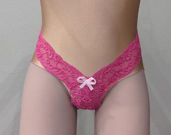 Lace Micro Thong Panties: Cheeky Adult Lingerie with Satin Bow