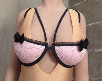 Pink bralette with black trim