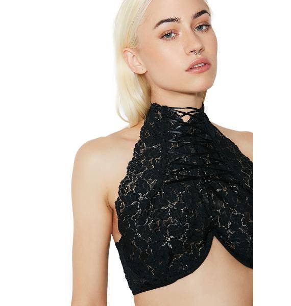 Lace High Neck Bralette Soft Bralette With Underwire Cups 