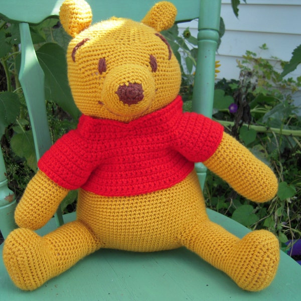 Crocheted Winnie the Pooh in Red TShirt Amigurumi Stuffed animal