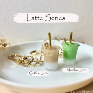 Cafe Drink Keychain (Coffee Latte / Matcha Latte) with 14k Gold Plated Findings, Anti-tarnish, Anti-Rust (Handmade by Donuthings)