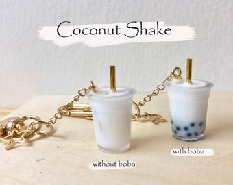 Chaveiro de Milkshake de Coco, Pingente de Boba, Banhado a Ouro 14k