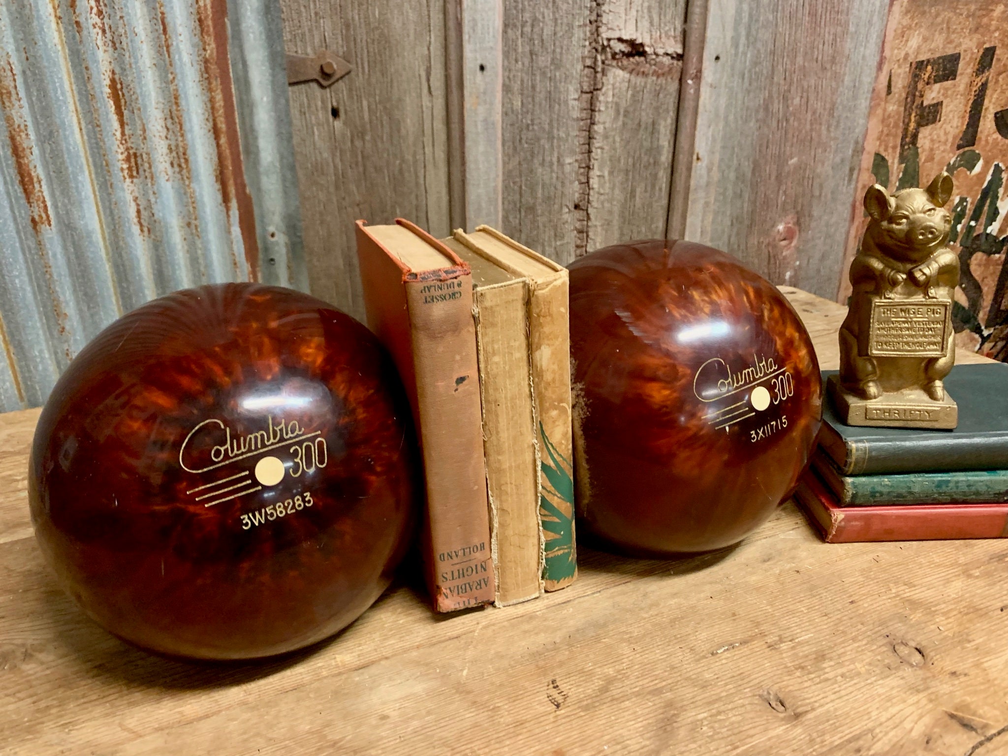 Vintage Bowling Ball Bookends / Handmade Pair / Vintage Etsy
