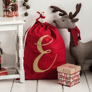 Luxury Modern Personalised Christmas Santa Sack / With Initial / Red & Gold / Day for Presents / Gifts for Child / Children