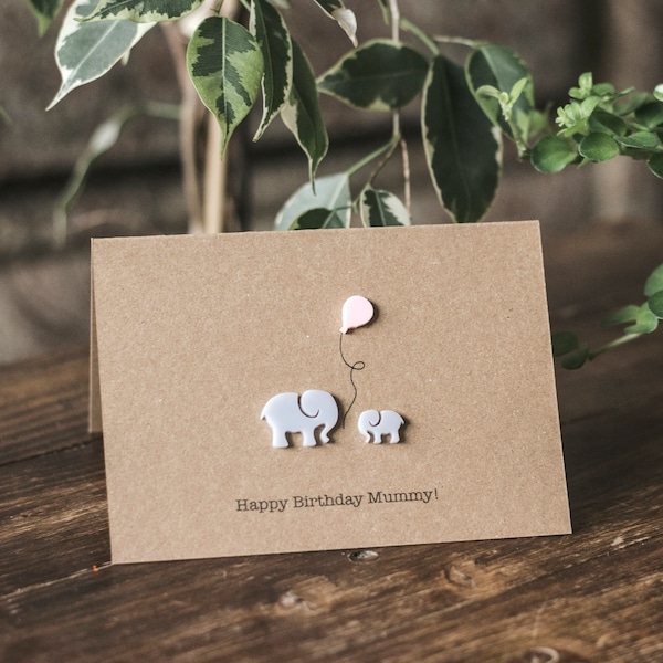 Happy Birthday Mummy / Luxury Card / Elephant and Baby