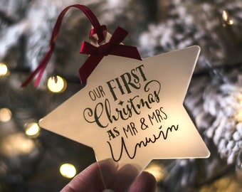 Personalised Our First Christmas Christmas Decoration /  for the Tree / Mr and Mrs / Just Married / Wedding / Xmas Bauble