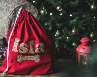 Luxury Modern Personalised DOGGIE Christmas Santa Sack