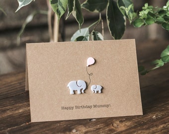 Happy Birthday Mummy / Luxury Card / Elephant and Baby