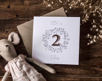 2ND BIRTHDAY / Personalised Luxury SECOND Birthday Card / Bespoke Rose Gold Wreath / Baby Girl / TWO / 2