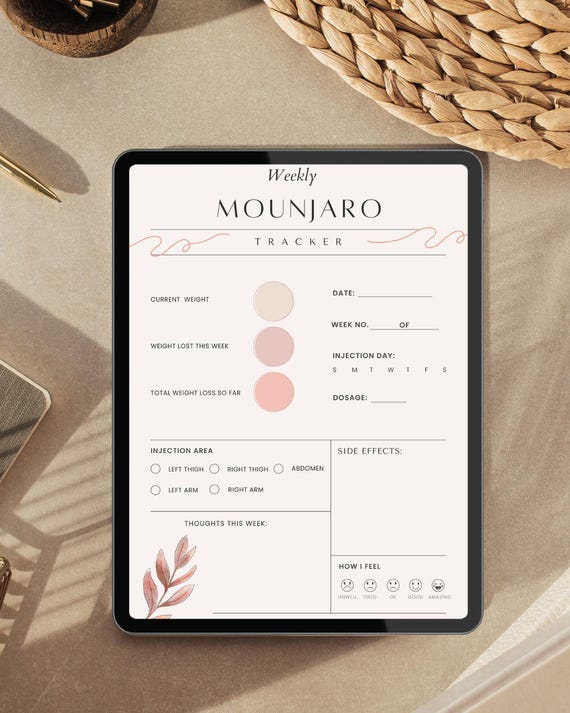 Mounjaro GLP-1 Weight Loss Tracker and Journal Page / Weekly / Printable  and Digital