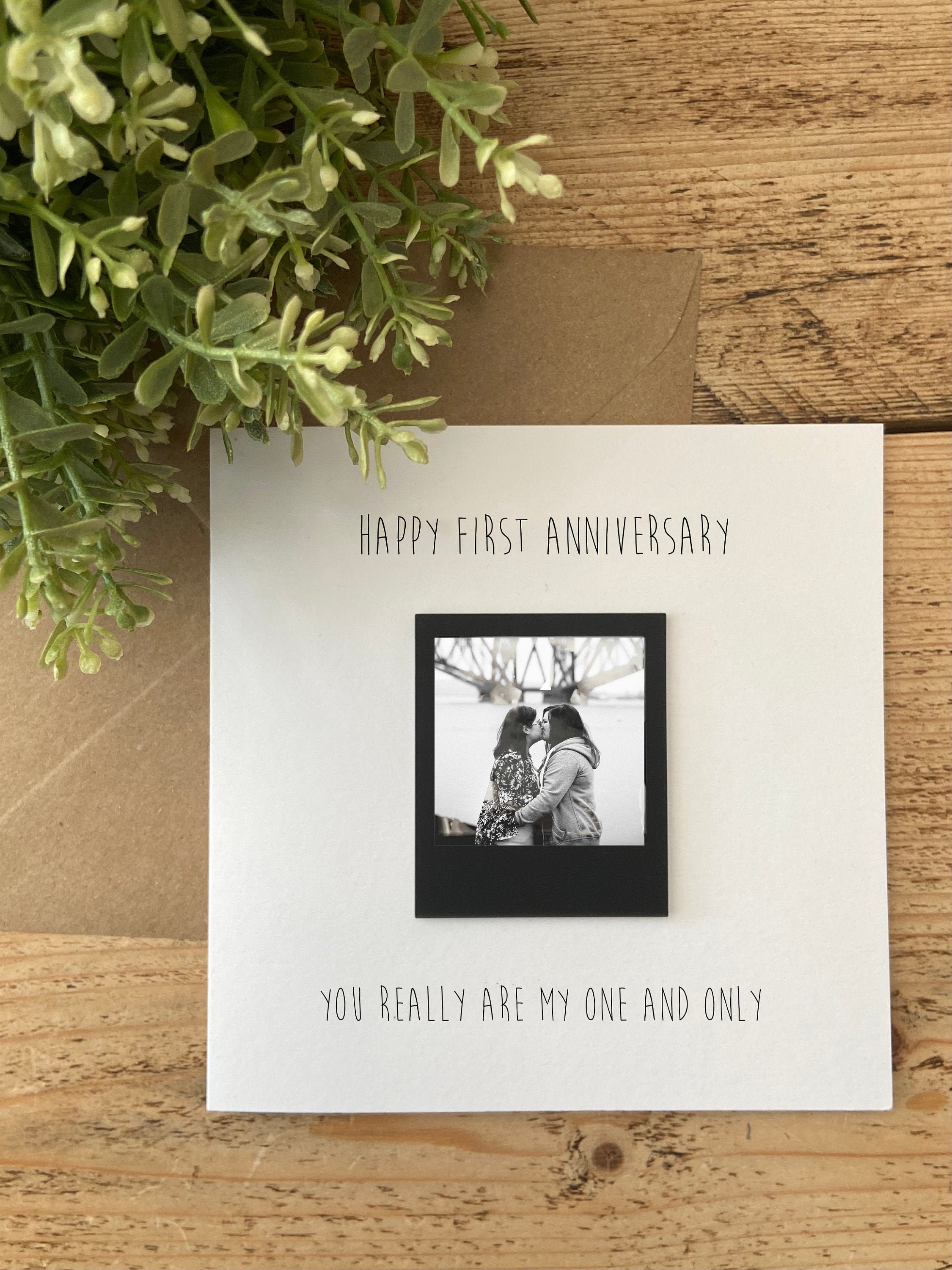 FIRST ANNIVERSARY / Personalised Polaroid Luxury Card / Add Your Own Photograph