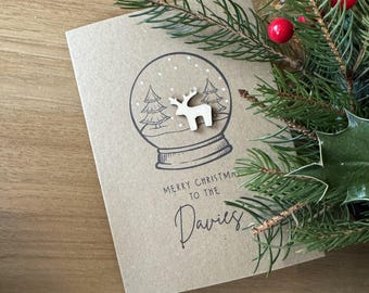 Merry Christmas to the Family | Reindeer Snow Globe Card | Luxury Christmas Card