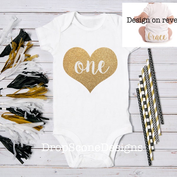 Personalised Baby Girl 1st Birthday Bodysuit / One Babygrow / Vest Top / Gold / Bling / Princess / Photo Op / First / Cake Smash