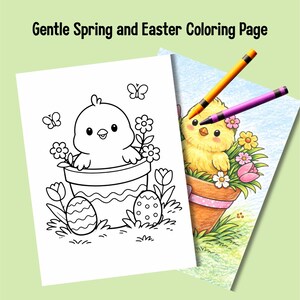 Disegni da colorare di Pasqua per bambini, Disegni da colorare fantasiosi, Pulcino seduto in un vaso di fiori