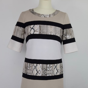 ROBERTO CAVALLI cavalli class mid-length dress. Striped short sleeve midi length shift designer dress leopard print, size: usa 6