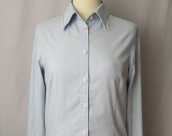 Vintage blue PEAK PERFORMANCE slim fit formal elegant button up long sleeve shirt, cotton office studio strait blouse S M