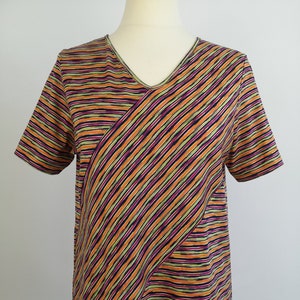 Vintage MISSONI SPORT gestreiftes Orange Mehrfarbiges Shirt, Prestige-Marke sportlich hochwertiges Kurzarm-T-Shirt M Medium