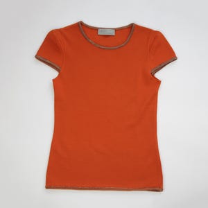 MISSONI XS top tejido ajustado, camiseta básica lujo italiano, naranja minimalista manga corta pullover diseñador