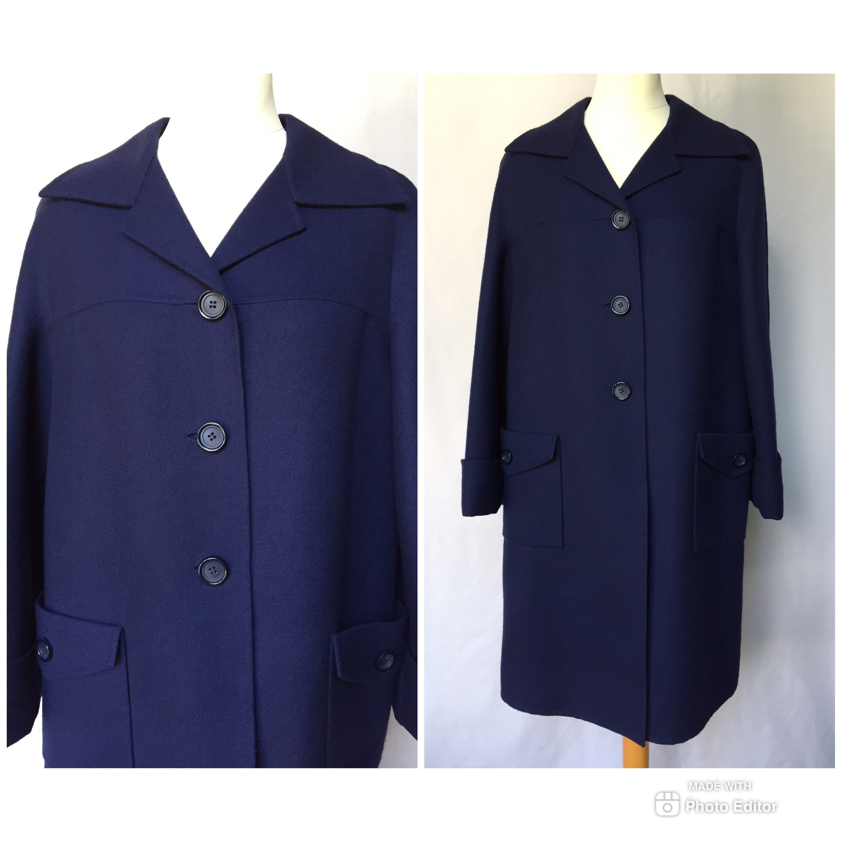 ジャケット・アウター 90s vintage wool melton coat navy L Vintage Melton XS Navy Blue Wool Coat Classic Iconic