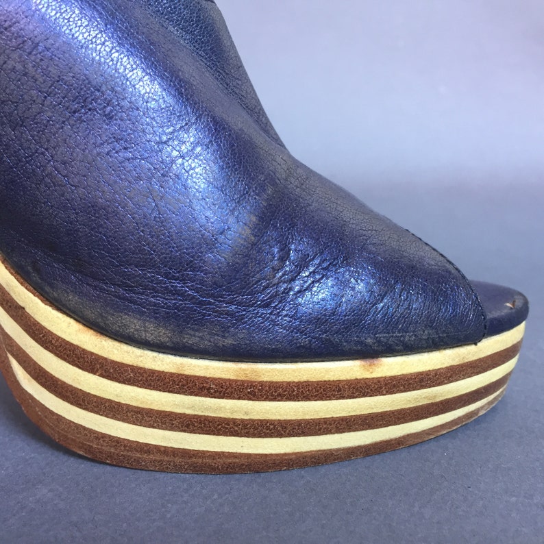 UK 3/'5 Violet wooden striped Platform leather Mules curved stiletto high heel 11 cm clog sandals elegant wedding prom shoes EU 36 US 5/'5