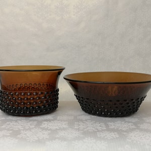 Amber Beaded Glass Dot Pattern set of 2 Vintage Bowls, Mid-Century Glass Bowls