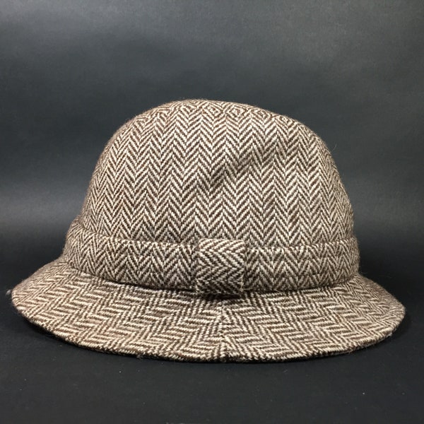 original british fedora pure jacob wool Brown Herringbone Trilby Unisex Kangol Hat, 60s Trilby Mens or women Hat, 1960s Kangol, size: 55