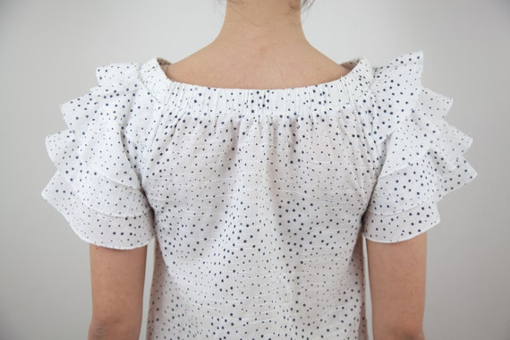 S Small ARTLOVE PARIS light cotton blouse short r… - image 8