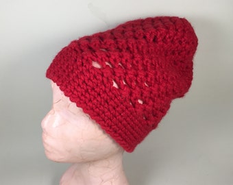 Red Knit Wool Unisex Winter Cap, Winter Hat Mens Beanie, Slouchy Women Beanie, Knitted hat, Slouchy Hat, Knit Hats, Wool Hat