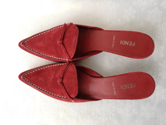 Buy FENDI Strong Red Suede Leather Original Italian Vintage Mules