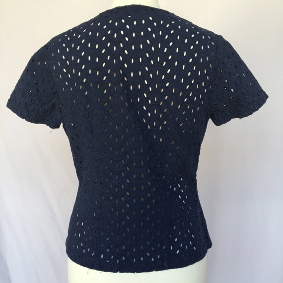 90s lace slim fit wave mod navy blue blouse Fitte… - image 5