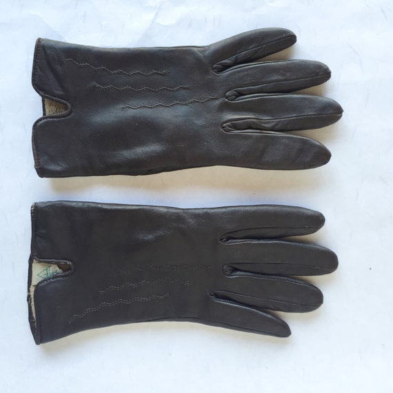 Small Brown Leather Gloves, Dress Gloves Winter G… - image 3