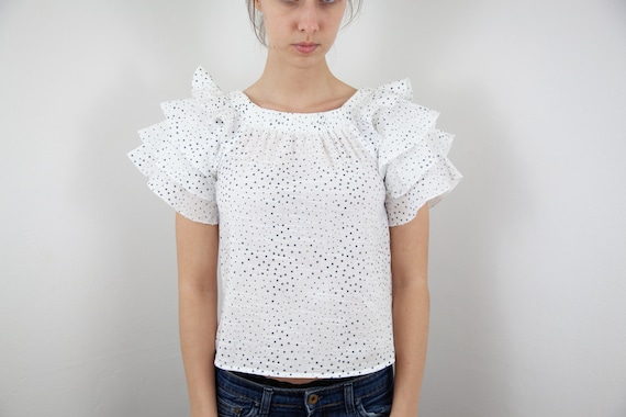 S Small ARTLOVE PARIS light cotton blouse short r… - image 2