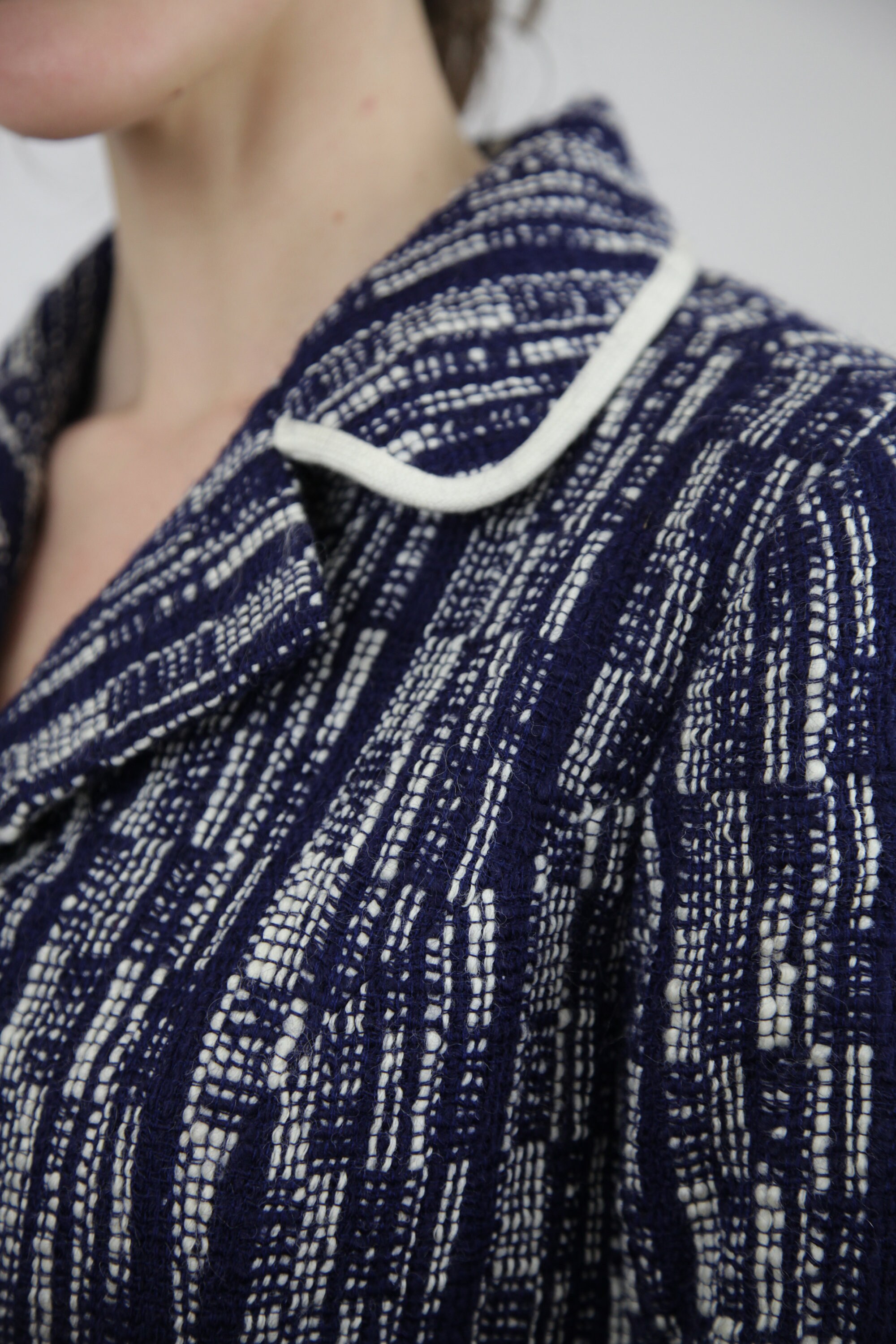 Original Made in Italy 70s Tweed Jacket Navy Blue White 