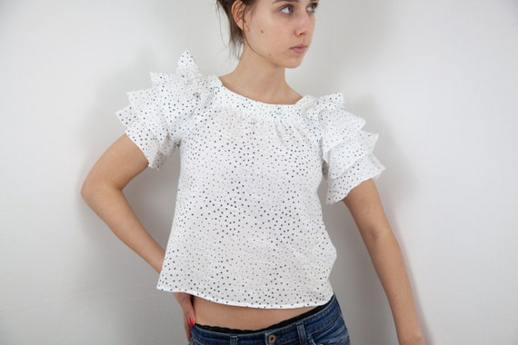 S Small ARTLOVE PARIS light cotton blouse short r… - image 1