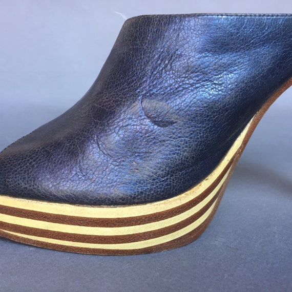 UK 3/'5 Violet wooden striped Platform leather Mules curved stiletto high heel 11 cm clog sandals elegant wedding prom shoes EU 36 US 5/'5