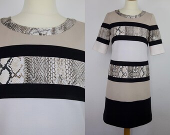 ROBERTO CAVALLI cavalli class mid-length dress. Striped short sleeve midi length shift designer dress leopard print, size: usa 6