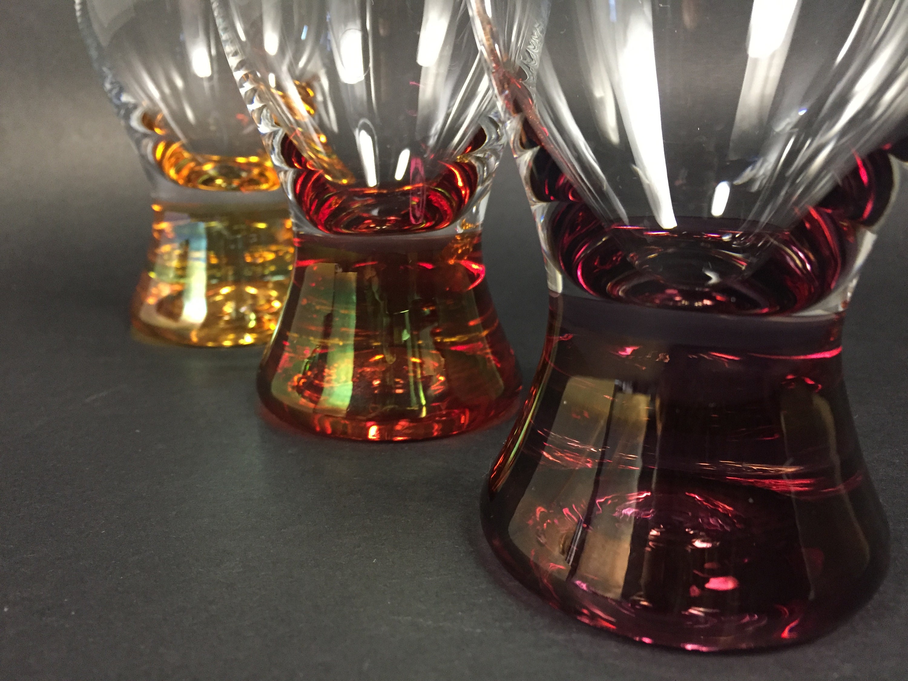 ROGAŠKA 80's Wine Crystal Clear Glasses Set 3 Colourful Vintage Wine