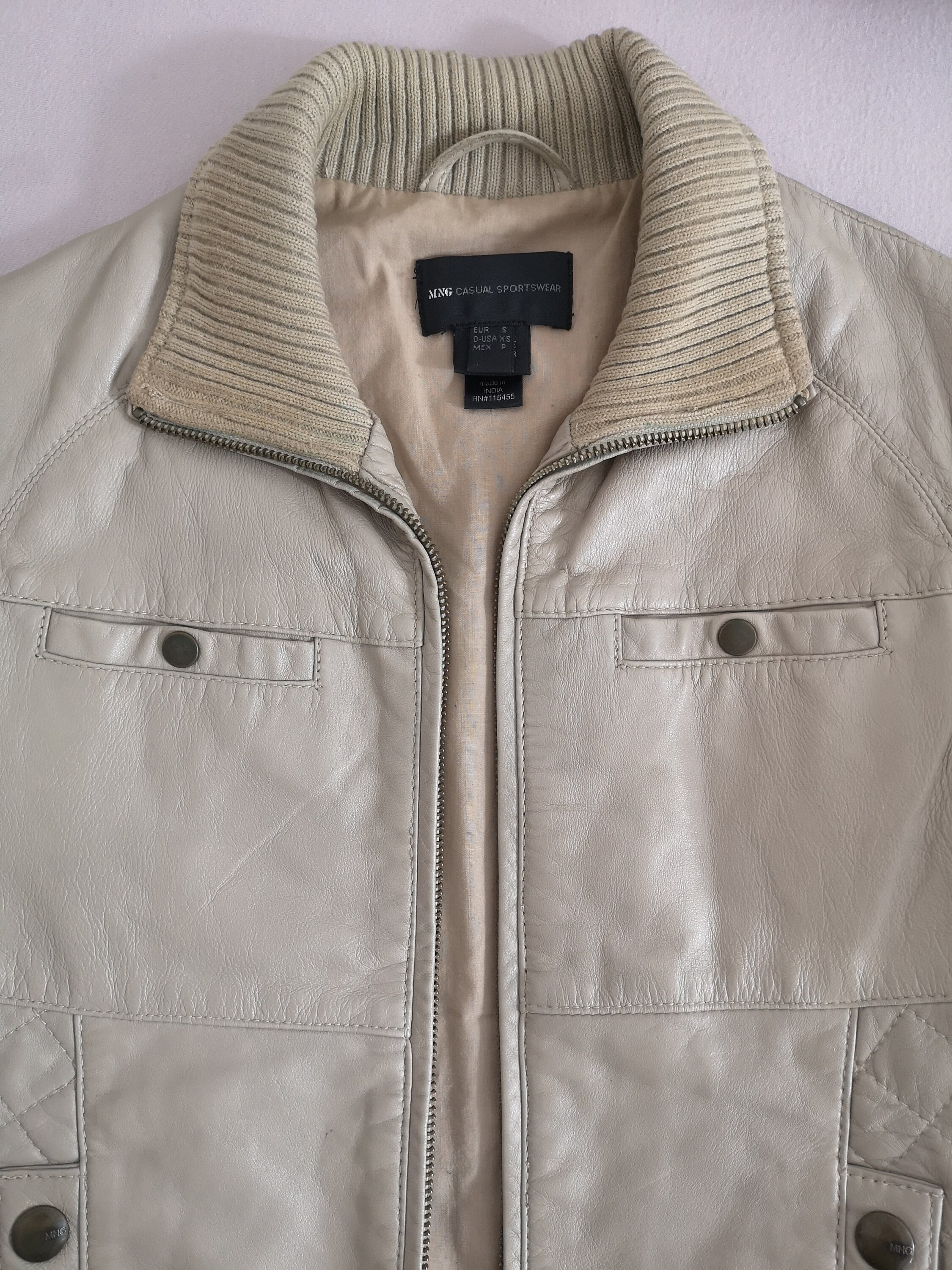 MANGO Woman Genuine Leather Nude Beige Motorcycle Vintage Leather Jacket Zip up Bomber S Small Etsy Canada