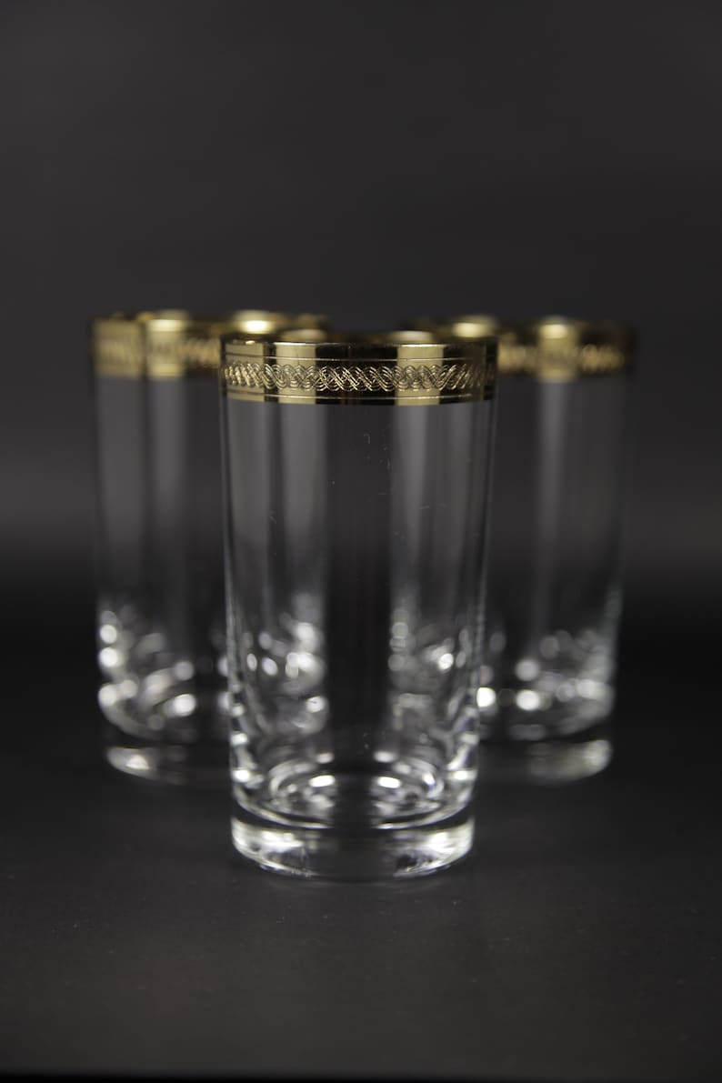 50's Wine Glasses With Gold Band Ornate Detail Set of 3 Etsy