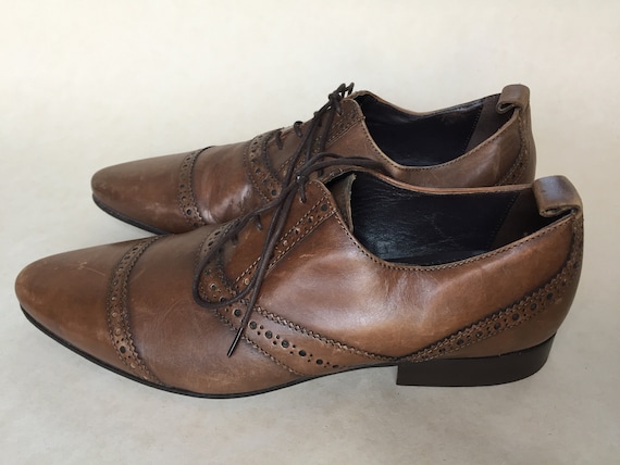 EU 42 UK 8 US 9 50s Style Brown Leather Pointed Toe Wing Tip
