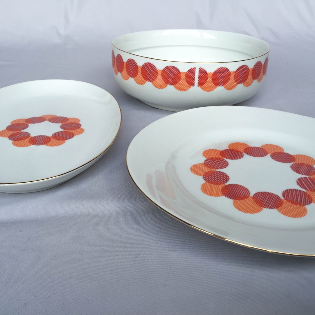 70's Dinner 3 Set, Bowl and 2 Plates, Vintage Dinner Set, Retro Kitchen ...