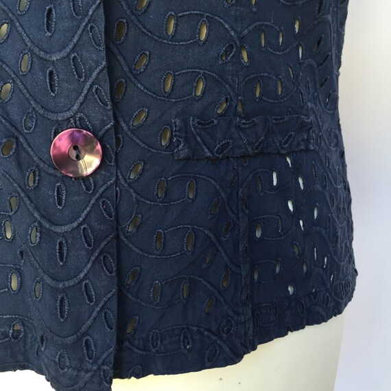 90s lace slim fit wave mod navy blue blouse Fitte… - image 2