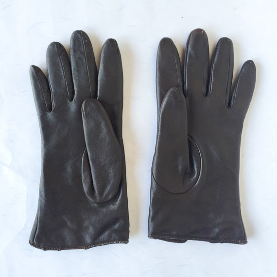 Small Brown Leather Gloves, Dress Gloves Winter G… - image 2