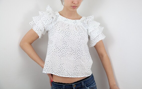 S Small ARTLOVE PARIS light cotton blouse short r… - image 3