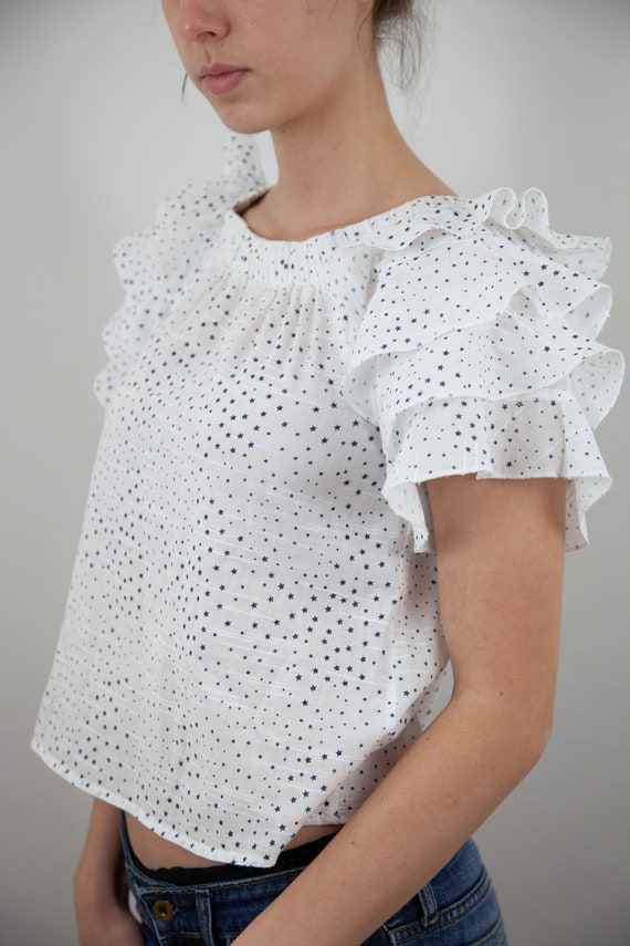 S Small ARTLOVE PARIS light cotton blouse short r… - image 6