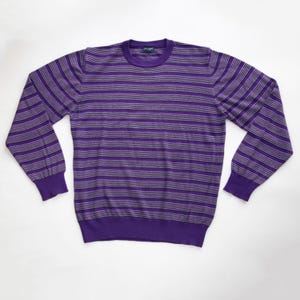 BULGARINI M suéter italiano a rayas morado tejido fino minimalista ligero pullover soft tailoring prenda en capas