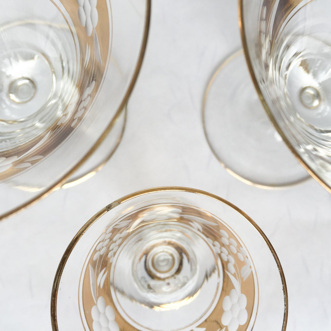50's Crystal Wine Glasses Gold Band Ornate Detail Set of Etsy