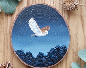 Hand painted Barn owl. Wooden Wall plaque. Barn owl painting. Woodland wall art. Original artwork. Owl painting. Cottagecore. Wooden owl